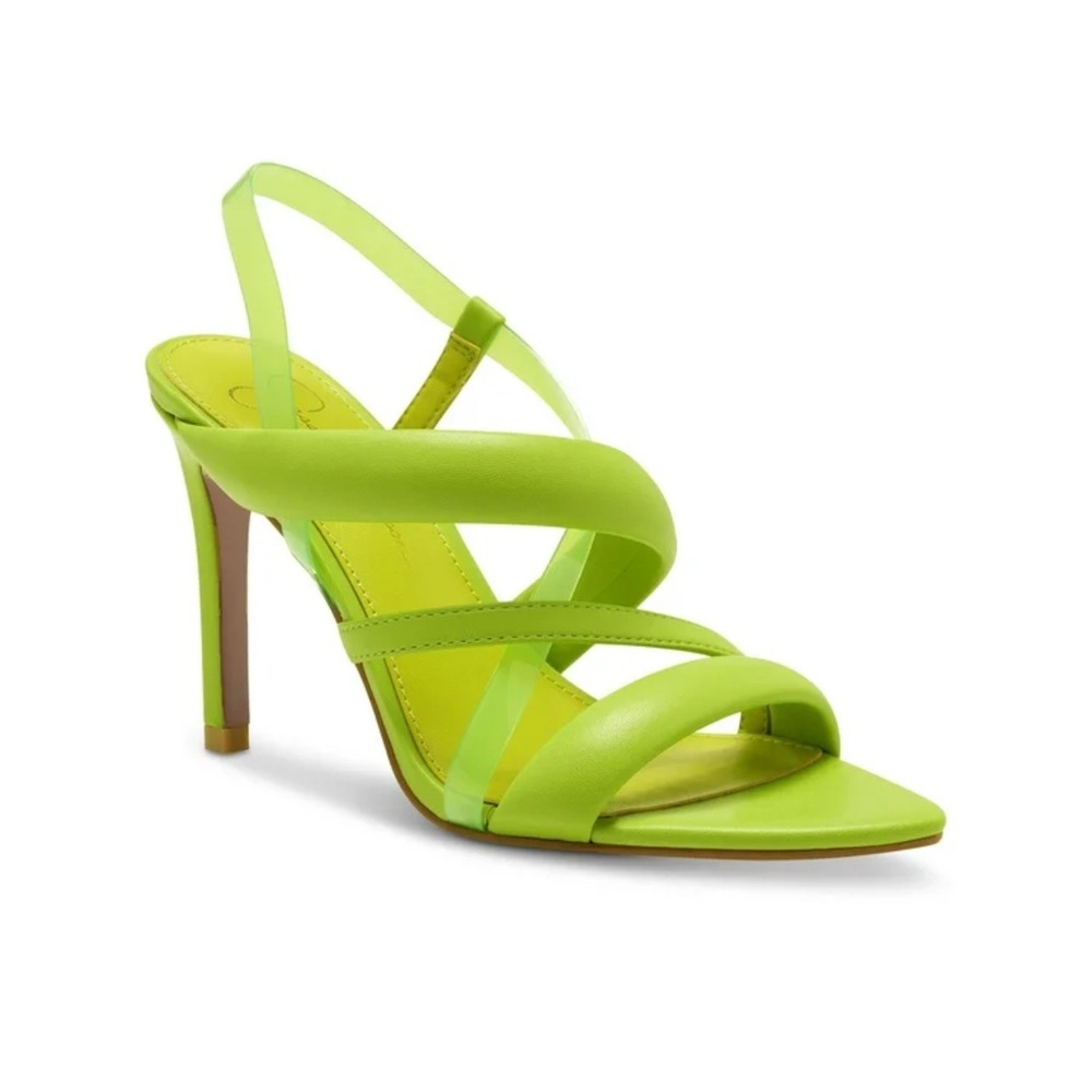 Jessica Simpson Krissta Green Transparent Asymmetrical Stiletto Slip On Size 8.5